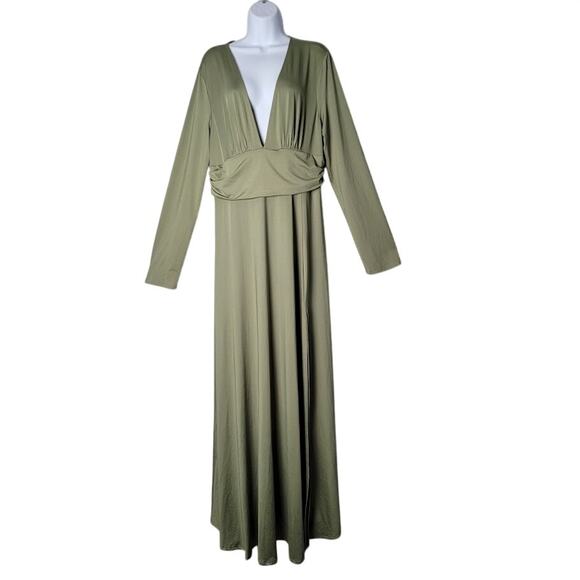 Baltic Born Arianna 3X Maxi Dress Deep V Neck Long Sleeve Olive Green Gown - Picture 1 of 9